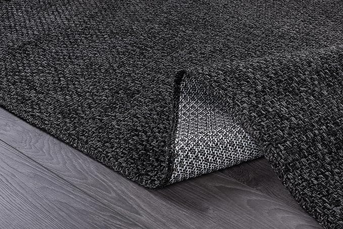 CAMILSON Easy Jute Rug 9x12, Indoor Outdoor Dark Gray Black Farmhouse Area Rugs for Living Room Patio and Kitchen Rug Solid Boho Woven Design Easy-Cleaning Washable Outside Carpet Alfombras (9 x 12)-Ruum Studio Home