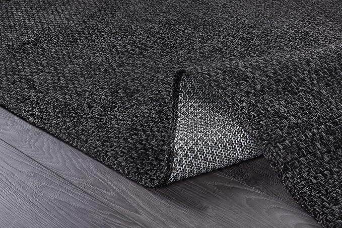 CAMILSON Easy Jute Rug 6x9, Indoor Outdoor Dark Gray Black Farmhouse Area Rugs for Living Room Patio and Kitchen Rug, Solid Boho Woven Design, Easy-Cleaning, Washable Outside Carpet Alfombras (6 x 9)-Ruum Studio Home