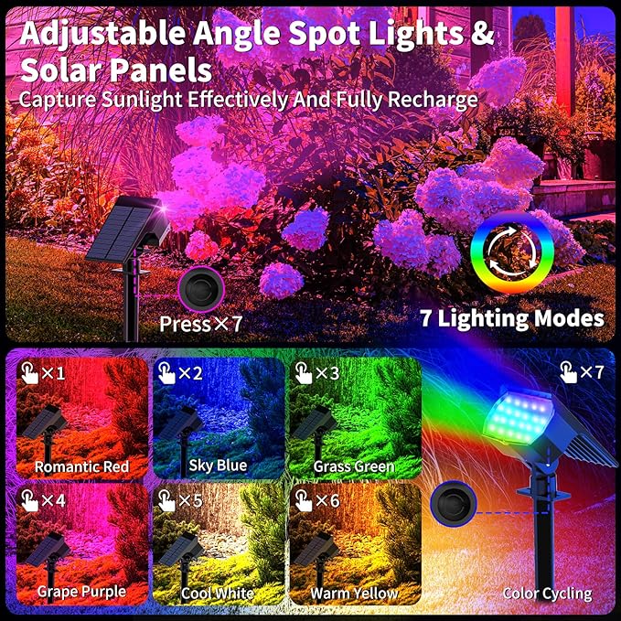 Solar Spot Lights Outdoor Color Changing, [7 Mode/2 Pack] Christmas Landscape Spotlights, Solar Lights Outdoor Waterproof, Solar Led Powered Flood Light for Outside Pathway Yard Garden Walkway-Ruum Studio Home