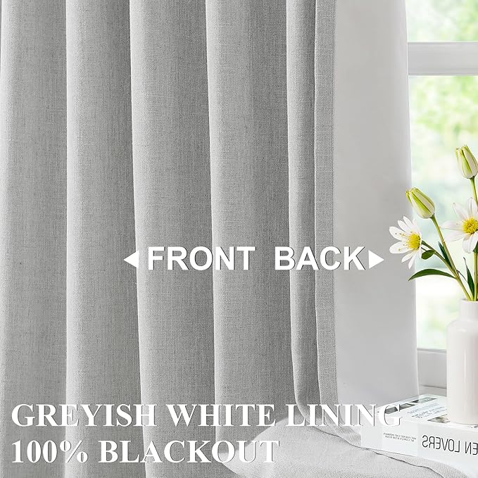 Vision Home Light Gray Pinch Pleated Full Blackout Curtains Linen Blended Room Darkening Curtain Panels 90 inch for Living Room Bedroom Thermal Insulated Pinch Pleat Drapes with Hooks 40" Wx90 Lx2-Ruum Studio Home