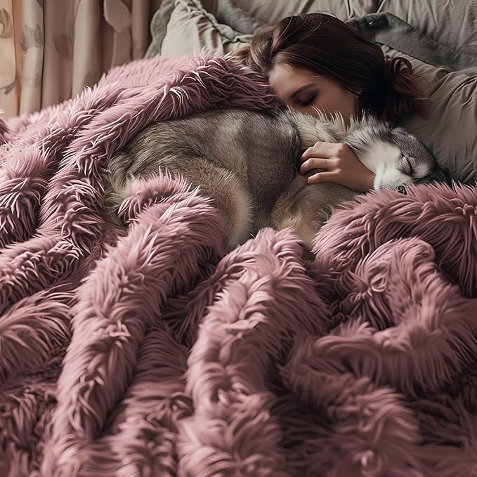 Bedsure GentleSoft Fluffy Dusty Pink Blankets Queen Size for Bed, Thick Sherpa Faux Fur Fleece Fuzzy Plush Winter Warm Soft Queen Blankets, Bedroom Decor Pink Gifts Cozy Gifts for Women Men, 90x90-Ruum Studio Home