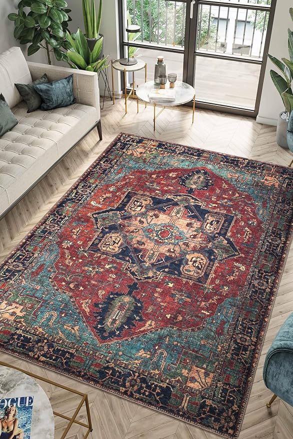 Keen Home Design 8x10 Rug - Machine Washable Area Rug with Non-Slip Backing, Ideal for Living Room, Dining Room, Bedroom - Vintage, Easy Clean, Durable, Low Pile Rug - (8' x 10')-Ruum Studio Home