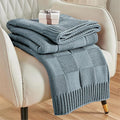 CozeCube Check Knit Throw Blanket, Dusty Blue Checkered Throw for Couch, Decorative Christmas Soft Cozy Warm Knitted Blanket for Bed Sofa Living Room, 50"X60"-Ruum Studio Home
