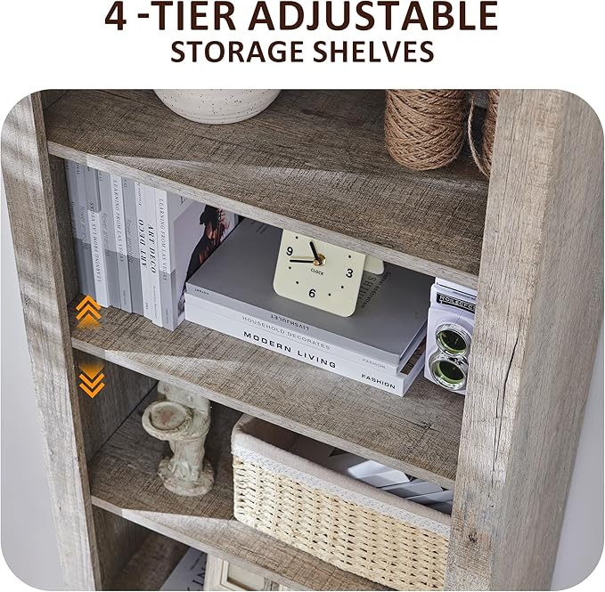 OKD 72'' Tall Bookshelf with Storage, Farmhouse 4 Tier Bookcase w/Barn Door, Adjustable Shelves and Drawers, Rustic Wooden Office Bookshelves for Home Bedroom, Living Room, Library (Light Rustic Oak)-Ruum Studio Home