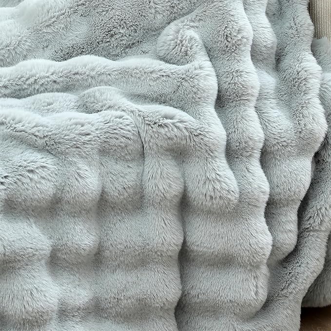 RYNGHIPY Faux Fur Throw Blanket Double Side Thick and Warm for Couch Plush Fluffy Faux Rabbit Fur Decoration for Sofa Chair and Bed Grey Winter Blanket (Grey, 51''x63'')-Ruum Studio Home