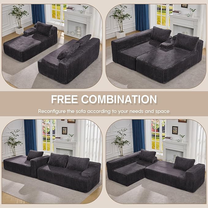 Hobestluk Modular Sectional Sofa Couches 108" L-Shape Couch 3 Seat Modular Sofa Memory Foam Sectional Couches for Living Room, Boneless Couch with Oversized Chaise (Grey, Left Facing)-Ruum Studio Home