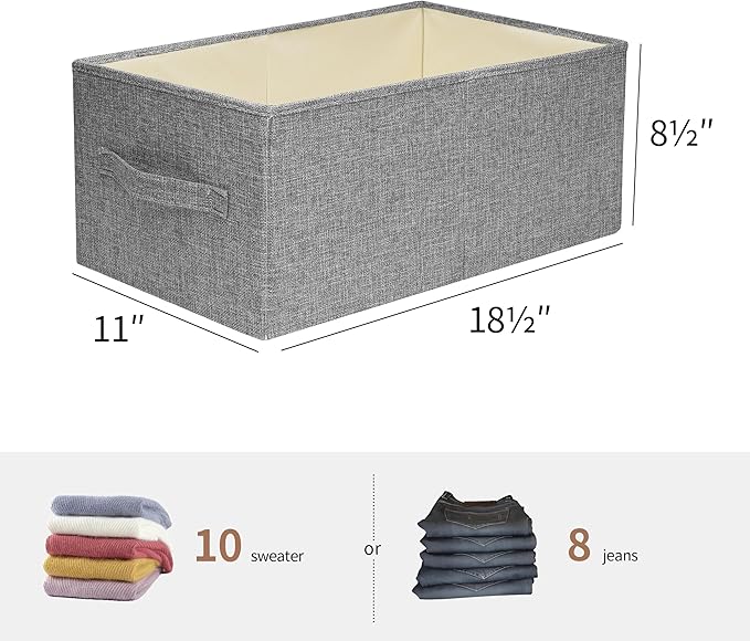 Linen Folding Storage Bins, 3 Pack Large Storage Baskets, Washable, Clothing Storage Bins with Handle, Closet Organizer for Storage Sweater,Sheets(dark grey, 18½"x11" x8½")-Ruum Studio Home