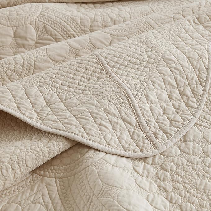 MarCielo 3-Piece 100% Cotton Oversized Bedspread Lightweight Quilt Coverlet Embroidery Farmhouse Bedding (Tf Khaki Beige, Oversized King (118"x106"))-Ruum Studio Home