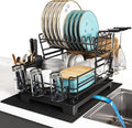 BOOSINY 2 Tier Black Large Stainless Steel Dish Drainers Drying Rack for Kitchen Counter with Drainboard, Rust Proof Metal, Space Saving, Modern Aesthetic, Compact Plates Strainers with Extra Mat-Ruum Studio Home