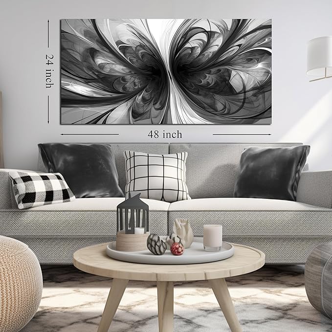 Black and White Pictures for Wall Abstract Art Wall Decor for Living Room Bedroom Office Wall Art 24 x 48 Inch-Ruum Studio Home