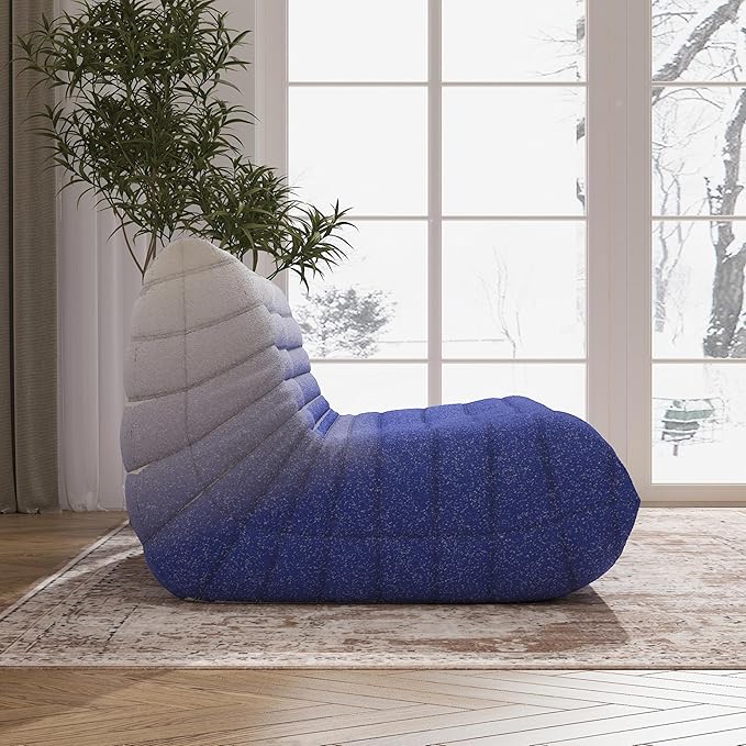 Bean Bag Chair, Loveseat Fireside Chair Bean Bag Sofa Large Bean Bag Chair for Adults, 2 Seater Bean Bag Chairs for Teens with High Density Comfortable Foam, Bean Bag for Living Room (Blue&White)-Ruum Studio Home