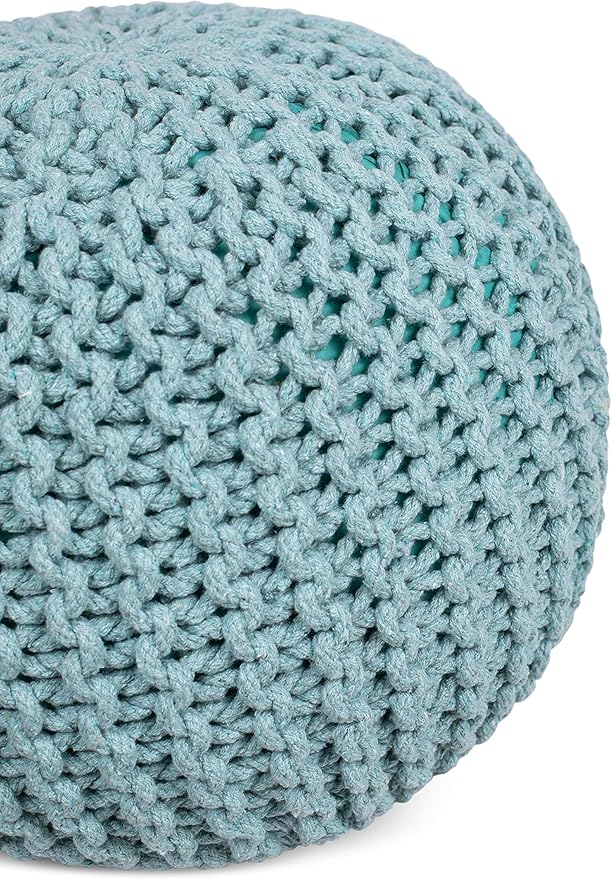 BIRDROCK HOME Round Pouf Ottoman | Cotton Braided Round Foot Stool | Bedroom and Living Room Poof | Sage Green Boho Ottoman | Pouf Foot Rest-Ruum Studio Home