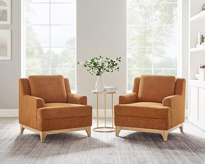Oversized Accent Chair, Modern Boucle Armchair with Wood Legs, Modern Reading Chair with Thick Cushion, Comfy Chairs for Living Rooms, Bedrooms, Reading nooks and Apartments-Ruum Studio Home