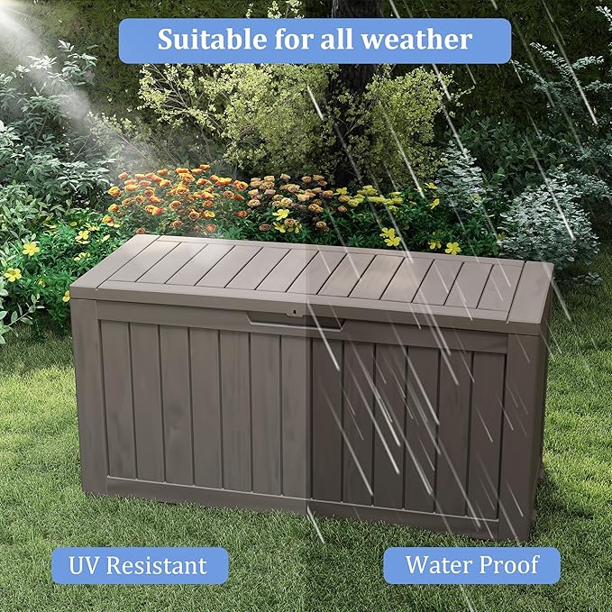 80 Gallon Outdoor Storage Box with Wheels, Waterproof Lockable Resin Deck Box Patio Storage Bin for Pool Accessories Cushion Furniture, Garden Tools, UV-Resistant Outside Delivery Grey-Ruum Studio Home