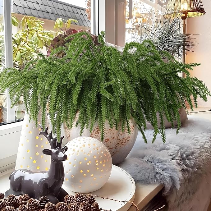 24 Pcs Artificial Norfolk Pine Branches, Faux Norfolk Pine Stems DIY Crafts Faux Christmas Norfolk Pine Branches for Xmas Indoor Outdoor Home Decor (24)-Ruum Studio Home