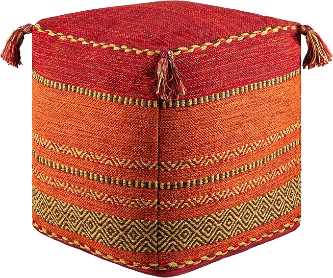 Mark&Day Pouf Ottoman, Hinterbruhl Global Burnt Orange Cube Pouf Foot Rest for Living Room, Bedroom and Boho Home Decor (18"x18"x18")-Ruum Studio Home