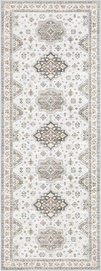 Washable 2x6 Runner Rug - Area Rugs Neutral Vintage Distressed Floral Farmhouse Boho Large Soft Floor Rug Indoor Carpet for Hallway Entryway Bedroom Kitchen - Blue Brown-Ruum Studio Home