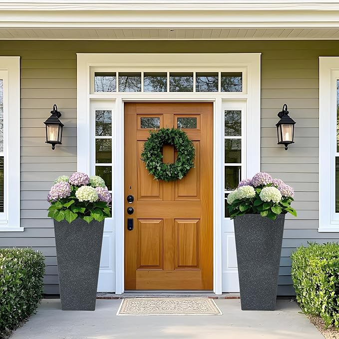 28" Large Tall Square Planters for Outdoor Plants, Set of 2 V-Shaped Planter Box with Black Terrazzo Look, Durable and Weather Resistant, Ideal or Garden, Patio, Porch or Home use.-Ruum Studio Home