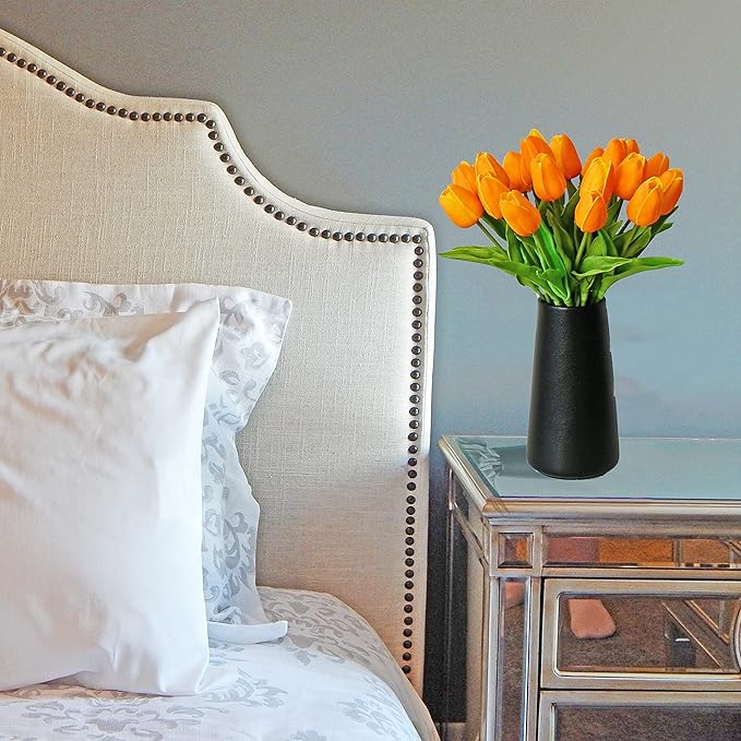 Mandy's Artificial Tulips 20 Stems Orange PU Faux Flowers for Wedding Home Decor 13.5 Inch-Ruum Studio Home