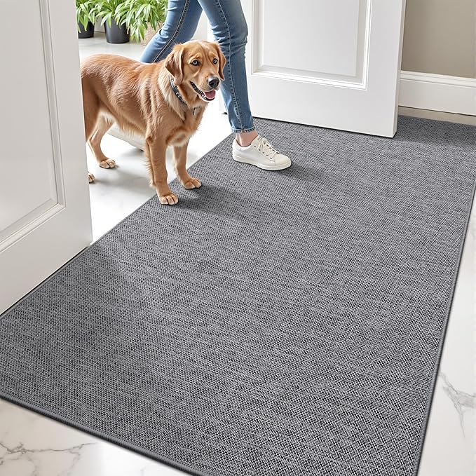 LUMI Ultra Thin Door Mat for Entryway,32"x48" Low Profile Non Slip Rubber Backing Indoor Doormat, Easy Clean Welcome Entrance Mat for Inside House, Patio,Dark Grey-Ruum Studio Home