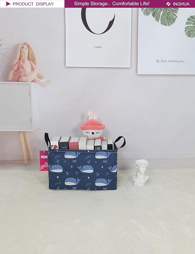Rectangular Storage Basket Fabric Organizer Bin for Toys,Books,Clothes,Gifts,Pets-Perfect for Home,Office,Nursery,Dorm,Shelf(Rec-Blue Whale )-Ruum Studio Home