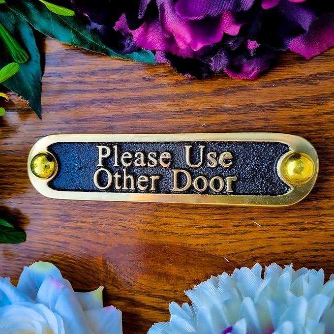 Please Use Other Door Brass Door Sign. Traditional Style Home Décor Wall Plaque Handmade By The Metal Foundry UK.-Ruum Studio Home
