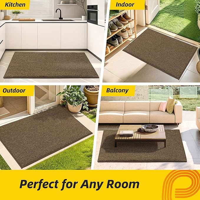 JSEI Dirt Trapper Door Mat 20"x32" Non-Slip Washable Entrance Mat, Dog Doormats, Absorbent & Fade-Resistant Floor Mats, Low Profile Welcome Mats for Entryway, Front Door, and Inside Entrance, Brown-Ruum Studio Home