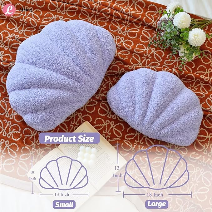 Lavender Seashell Throw Pillows, Shell Shaped Throw Pillows, 13 Inch Soft Home Decorative Pillow Plush Cushion for Bed Couch Living Sofa Room Decor Accent Throw Pillow-Ruum Studio Home