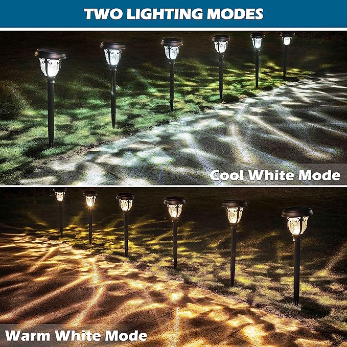 LeiDrail Solar Lights Outdoor Pathway, 6 Pack LED Glass Metal Solar Garden Lights with 2 Modes, Garden Decor for Yard Patio Landscape Walkway-Ruum Studio Home