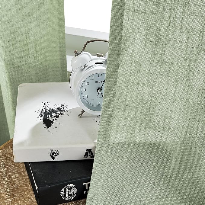 Joydeco Sage Green Curtains - 72 Inch Long, 2 Panel Set, Semi Sheer Linen Farmhouse Curtains for Living Room & Bedroom Windows-Ruum Studio Home