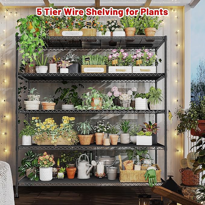 REIBII 45.5''W Storage Shelves Wire Shelving, 5 Tier Pantry Shelves for Storage Rack, Adjustable Metal Shelving for Pantry Kitchen Steel Shelving, 45.5" W x 71" H x 17.7" D-Ruum Studio Home