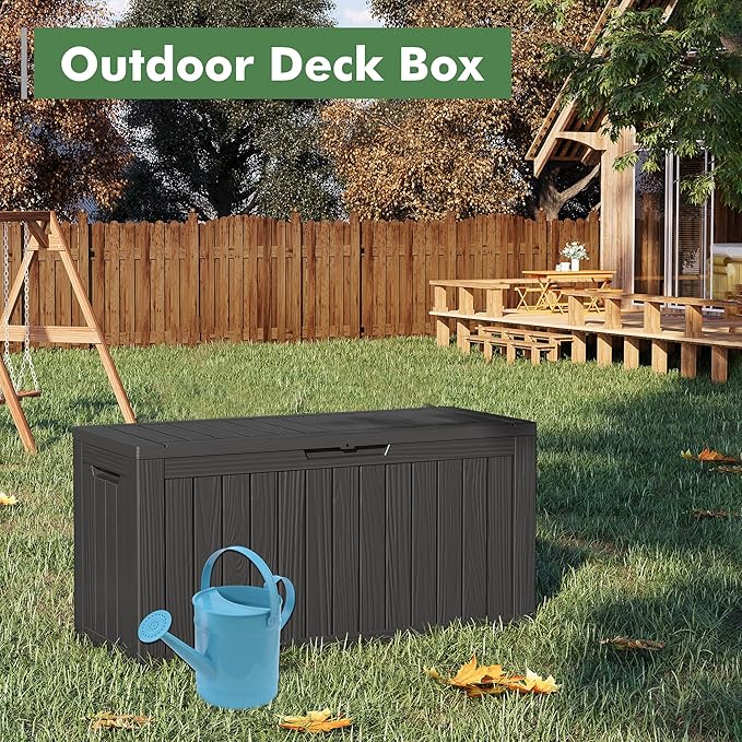 72 Gallon Deck Box Lockable Resin Outdoor Storage Box waterproof Outdoor Container for Patio Furniture Cushions, Pillow-Ruum Studio Home