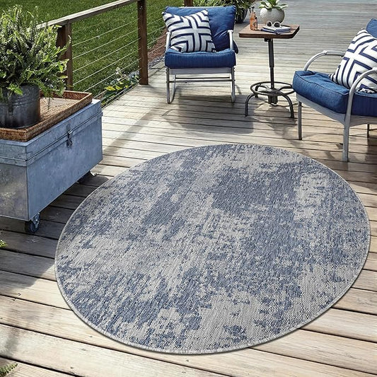Keen Home Design Terrace Outdoor Round Rug - 5ft Round Washable Indoor/Outdoor Rug for Patio, Kitchen, Balcony, Beach, Garden, Deck and Porch, Size: 5'3" Round-Ruum Studio Home