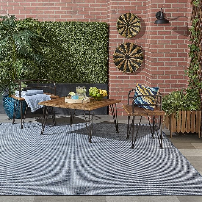 Nourison Home Positano Indoor/Outdoor Navy Blue 6' x Round Area Rug, Easy Cleaning, Non Shedding, Bed Room, Living Room, Dining Room, Backyard, Deck, Patio (6 Round)-Ruum Studio Home