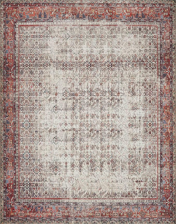 Loloi Layla Collection LAY-12 Ivory/Brick 3'-6" x 5'-6" .13" Thick Accent Rug, Soft, Durable, Vintage Inspired, Distressed, Low Pile, Non-Shedding, Easy Clean, Printed, Living Room Rug-Ruum Studio Home
