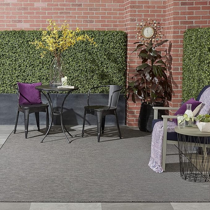Nourison Home Positano Charcoal 8' x 10' Area Rug, Modern, Solid, Indoor/Outdoor, Easy Cleaning, Non Shedding, Bed Room, Living Room, Deck, Backyard-Ruum Studio Home
