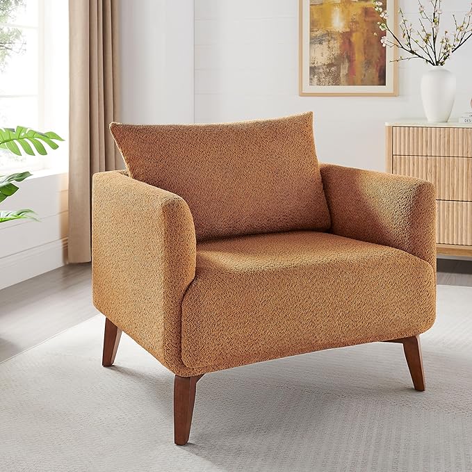 Oversized Accent Chair Modern Boucle Armchair for Living Room Sets of 2 - 37" Wide & Cozy Reading Accent Chair with Solid Wood Legs, Curry Upholstered Lounge Chair for Bedroom & Office (Easy Assembly)-Ruum Studio Home