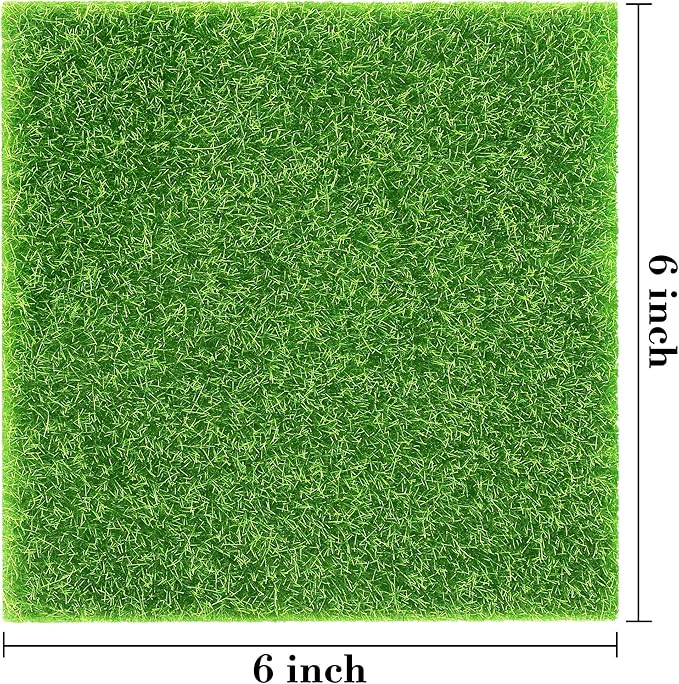 Elcoho 18 Pieces Fake Grass for Crafts Fairy Garden 6 x 6 Inches Artificial Garden Grass for Miniature Ornament Dollhouse DIY Decoration-Ruum Studio Home