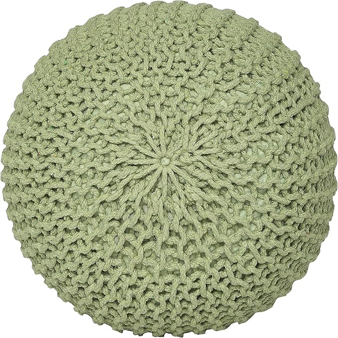 REDEARTH Round Pouf Foot Stool Ottoman - Cotton Knitted Cord Boho Pouffe - Cable Poof Filled Footrest Stuffed for Living Room - Nursery - Bedroom - Patio - Lounge (19.5"x19.5"x14") - Kiwi-Ruum Studio Home