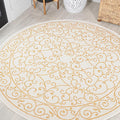 JONATHAN Y Vintage Filigree Indoor Outdoor Round Area Rug 5 Ft Cream/Yellow, Charleston Textured Weave for Backyard, Patio, Porch, Easy-Cleaning, High Traffic, Pet-Friendly, Non-Shedding (SMB106M-5R)-Ruum Studio Home