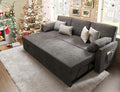 VanAcc Sleeper Sofa, Sofa Bed- 2 in 1 Pull Out Couch Bed with Storage Chaise, Sleeper Couch for Living Room, Grey Linen-Ruum Studio Home