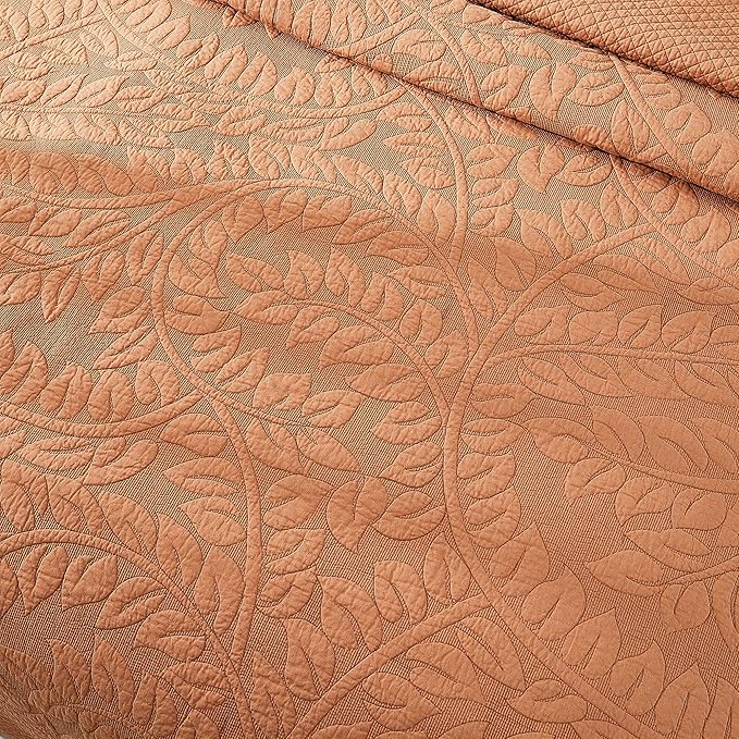 MarCielo 3-Piece 100% Cotton Oversized Bedspread Lightweight Quilt Coverlet Embroidery Farmhouse Bedding Set T0 (Royal Orange, Oversized Queen (100"x106"))-Ruum Studio Home