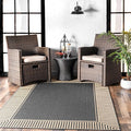 nuLOOM 3'6" x 5' Outdoor Area Rug, Casual Design With Striped Border, Stain Resistant, Highly Durable, For Patio, Balcony, Bedroom, Living Room, Dining Room, Bathroom, Dark Grey-Ruum Studio Home