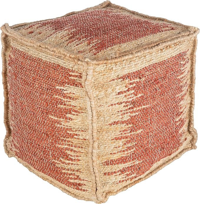 Mark&Day Pouf Ottoman, Lanzenkirchen Natural Fiber Burnt Orange Cube Pouf Foot Rest for Living Room, Bedroom and Boho Home Decor (16"x16"x16")-Ruum Studio Home