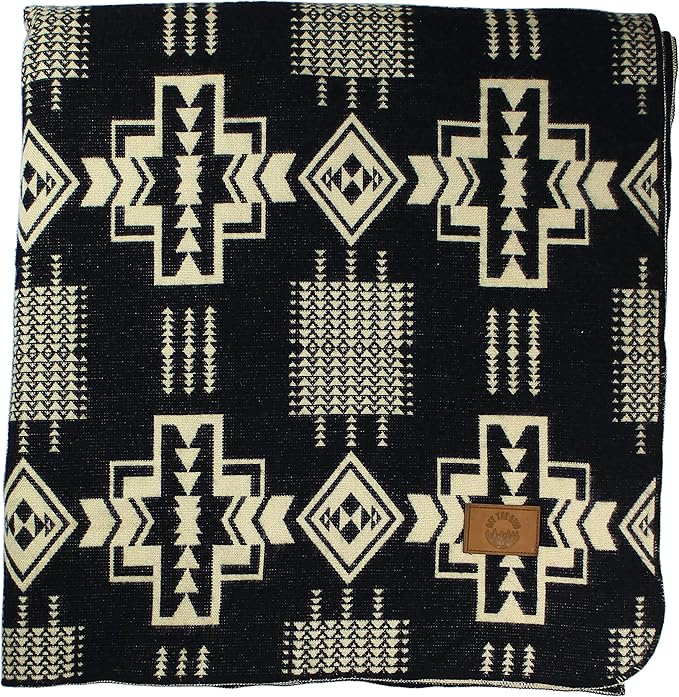 Inca Aztec Throw, Queen, King Blanket | Southwest Indian Navajo Boho Style | Native Cover for Camping, Bedding, Couch, Vanlife | Faux Alpaca, Lightweight, Hypoallergenic (Obsidian Black, Throw)-Ruum Studio Home