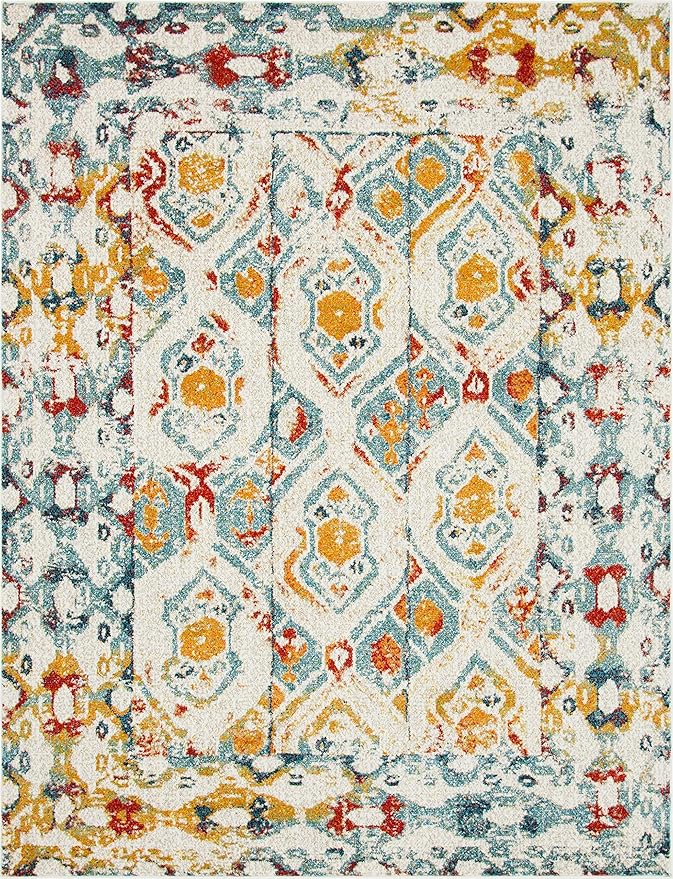 Unique Loom Rosso Collection Vintage, Geometric, Bohemian, Traditional, Distressed, Southwestern Area Rug, 8' 0" x 10' 0", Multi/Ivory-Ruum Studio Home