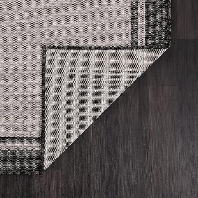 CAMILSON Indoor Outdoor Rug, 10x14 Bordered Gray Modern Area Rugs for Large Indoor and Outdoor Patios, Kitchen and Hallway Mats, Washable Porch Deck Outside Carpet (Bordered Grey, 10 x 14)-Ruum Studio Home