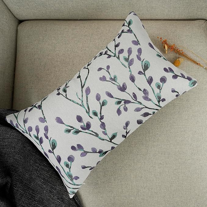 YOUR SMILE Classical Embroidery Jacquard Purple Square Decorative Throw Pillow Case Cushion Cover,12x20 inch-Ruum Studio Home