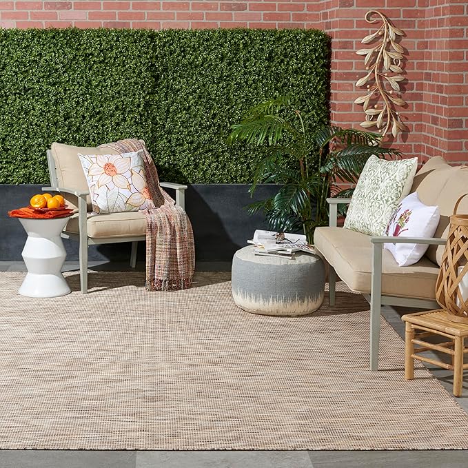 Nourison Positano Indoor-Outdoor Beige 9' x 12' Area Rug, Easy Cleaning, Non Shedding, Bed Room, Living Room, Dining Room, Backyard, Deck, Patio (9x12)-Ruum Studio Home