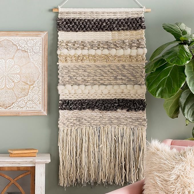 Mark&Day Wall Art, Mureck Bohemian Farmhouse Medium Gray Macrame Tapestry Wall Hanging for Living Room, Bedroom, Office or Kitchen (48"H x 24"W)-Ruum Studio Home